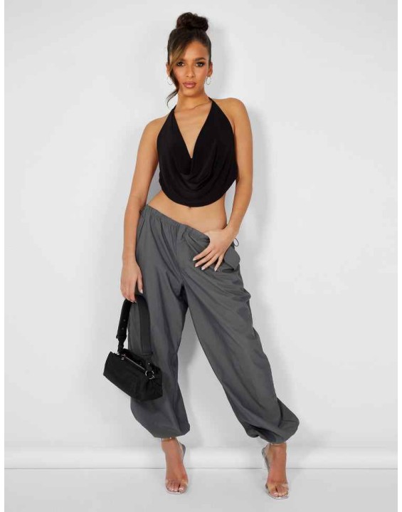 Cowl Neck Crop Top Black