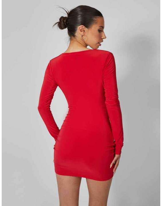 Cowl Neck Long Sleeve Mini Dress Red