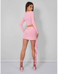 Frill Detail Tie Front Cardigan Top Baby Pink