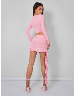 Frill Detail Tie Front Cardigan Top Baby Pink