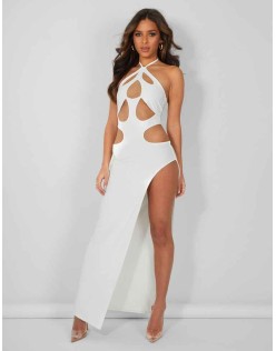Strappy Cut Away Extreme Split Midaxi Dress Ivory