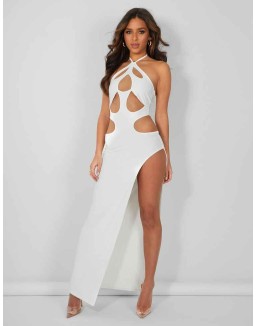 Strappy Cut Away Extreme Split Midaxi Dress Ivory