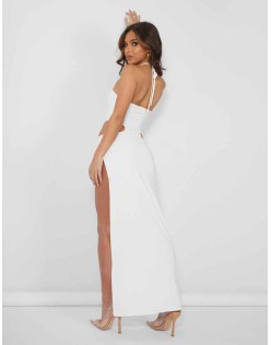 Strappy Cut Away Extreme Split Midaxi Dress Ivory