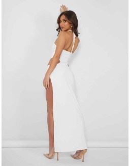 Strappy Cut Away Extreme Split Midaxi Dress Ivory