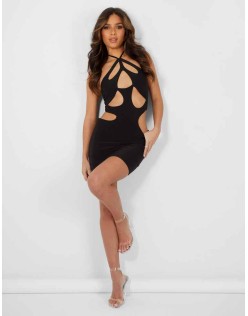 Strappy Cut Away Mini Dress Black
