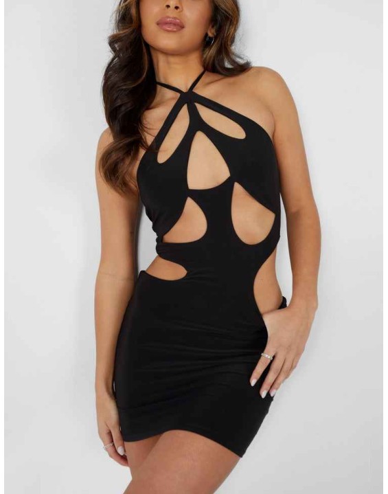 Strappy Cut Away Mini Dress Black