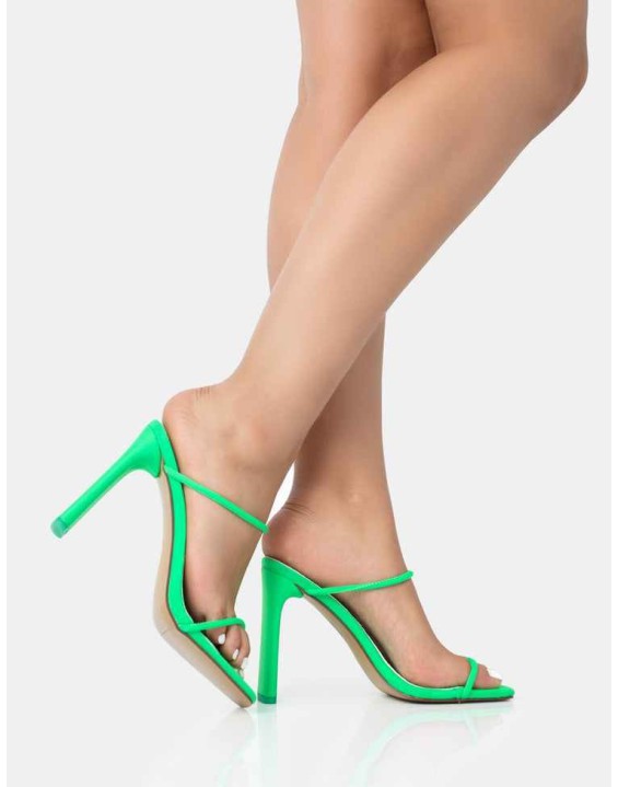 True Green Nylon Strappy Barely There Square Toe Flat Block Heels
