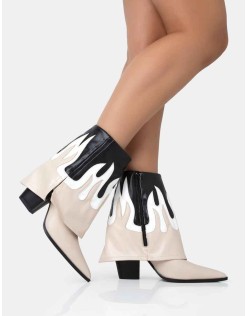 Jackson Black & Nude Flame Fold Over Pointed Toe Western Ankle Boots