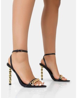 Link Up Black Barely There Pointed Toe Stiletto Chain Heels