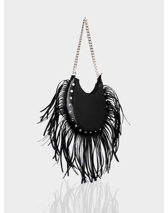 The Western Black Pu Tassle Shoulder Bag