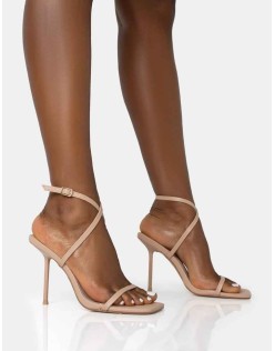 Amy Nude Strappy Barely There Square Toe Stiletto Heels