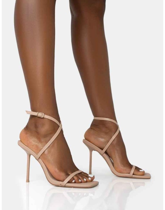 Amy Nude Strappy Barely There Square Toe Stiletto Heels