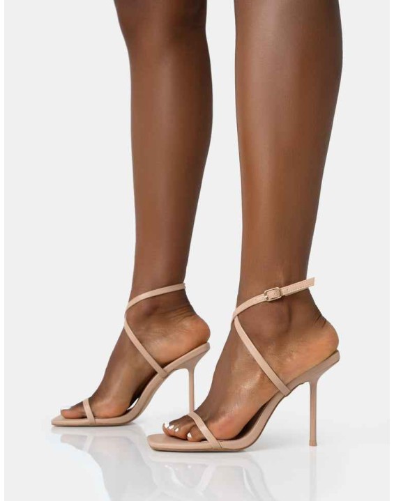 Amy Nude Strappy Barely There Square Toe Stiletto Heels