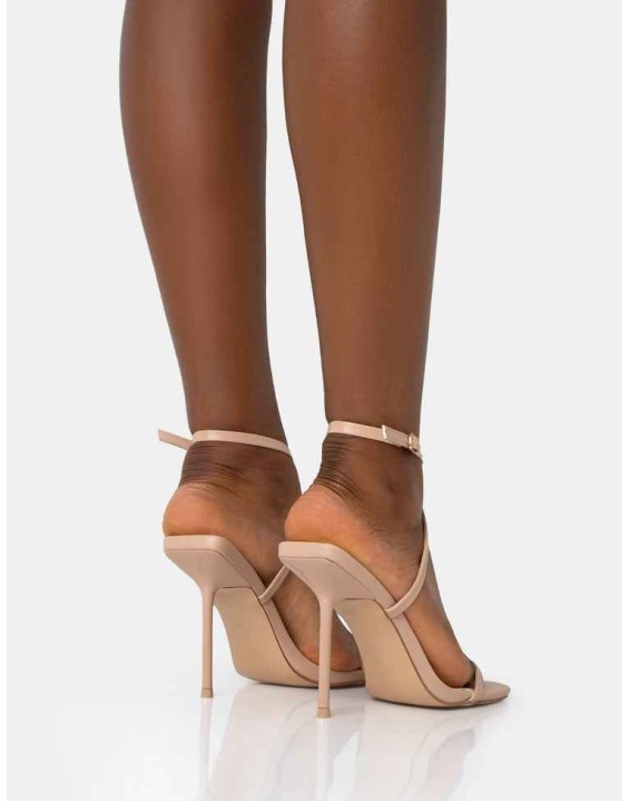 Amy Nude Strappy Barely There Square Toe Stiletto Heels