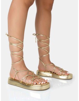 Babygirl Gold Flatform Lace Up Sandals