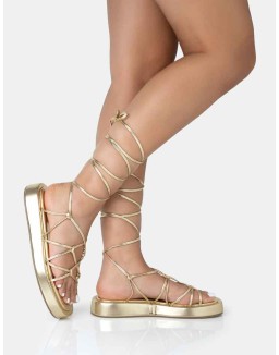 Babygirl Gold Flatform Lace Up Sandals