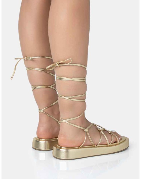 Babygirl Gold Flatform Lace Up Sandals