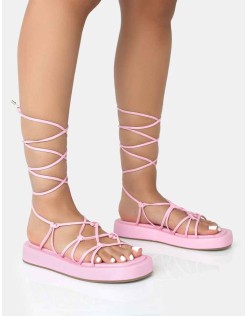 Babygirl Baby Pink Flatform Lace Up Sandals