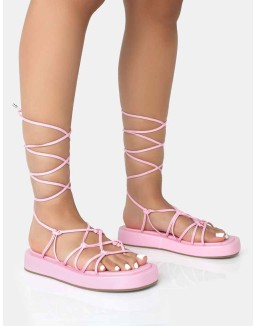 Babygirl Baby Pink Flatform Lace Up Sandals