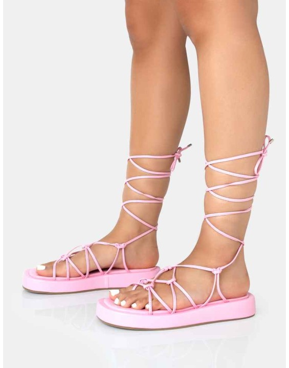Babygirl Baby Pink Flatform Lace Up Sandals