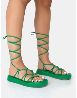 Babygirl Green Flatform Lace Up Sandals