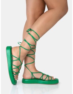 Babygirl Green Flatform Lace Up Sandals