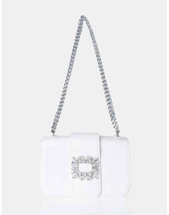 The Darcy White Croc Shoulder Bag