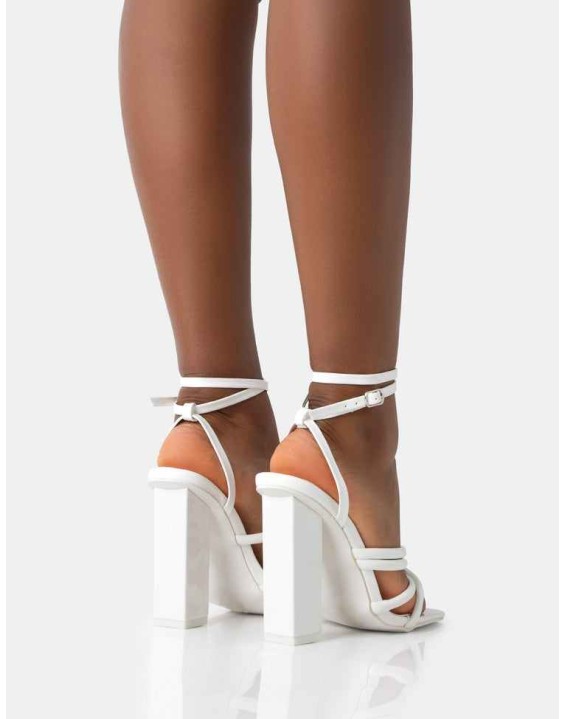 Tobi Wide Fit Ecru Patent Strappy Square Toe High Block Heels