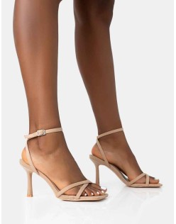 Erin Camel Nylon Barely There Square Toe Mid Heels