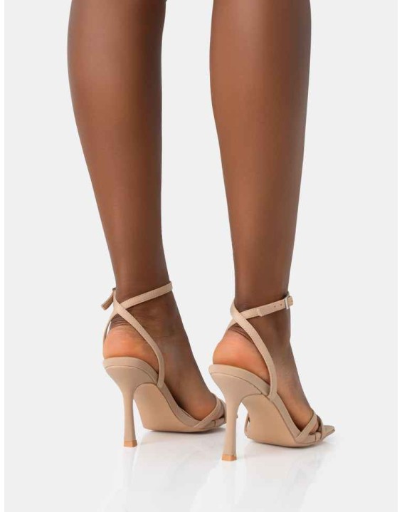 Erin Camel Nylon Barely There Square Toe Mid Heels