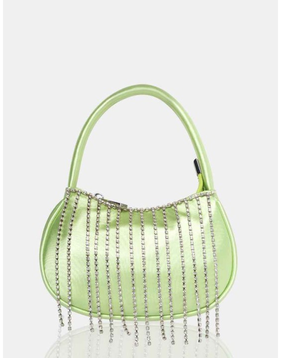 The Sia Soft Green Satin Diamante Trim Mini Bag