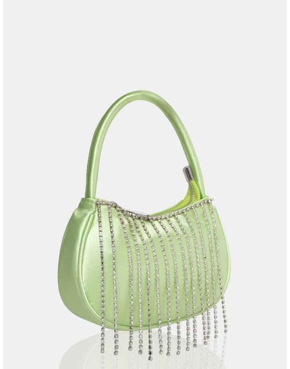 The Sia Soft Green Satin Diamante Trim Mini Bag