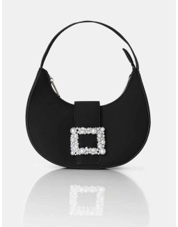 The Pearl Black Satin Pearled Buckle Mini Bag