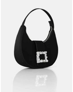 The Pearl Black Satin Pearled Buckle Mini Bag