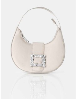 The Pearl Champagne Satin Pearled Buckle Mini Bag