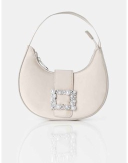 The Pearl Champagne Satin Pearled Buckle Mini Bag