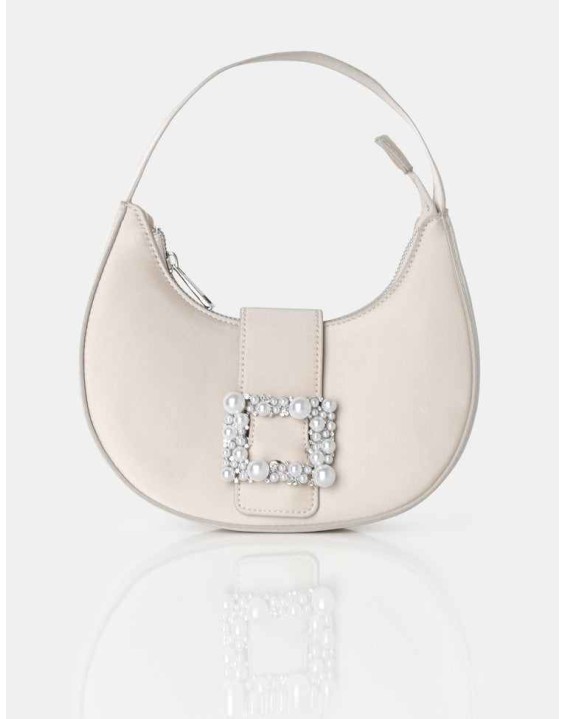 The Pearl Champagne Satin Pearled Buckle Mini Bag