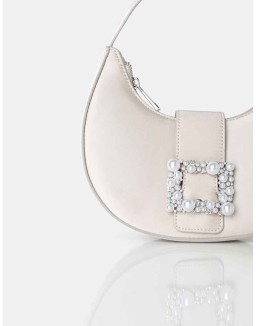 The Pearl Champagne Satin Pearled Buckle Mini Bag