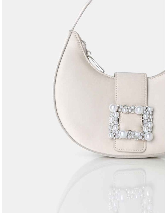 The Pearl Champagne Satin Pearled Buckle Mini Bag
