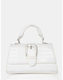 The Lisbon White Croc Buckle Cross Body Bag