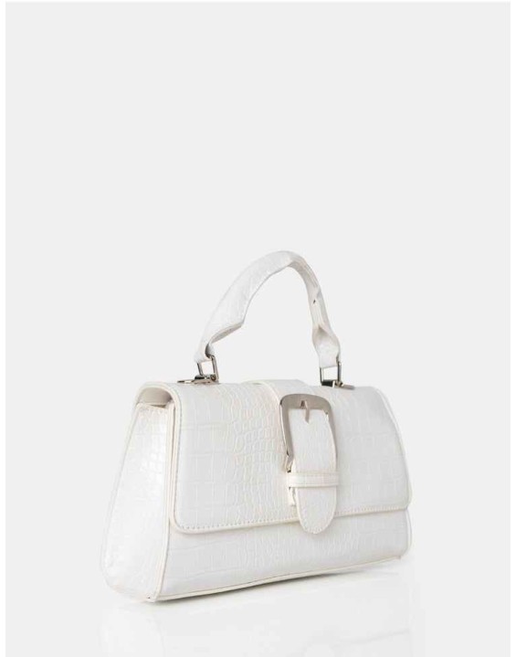 The Lisbon White Croc Buckle Cross Body Bag