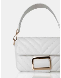 The Harlow White Quilted Buckled Grab Bag