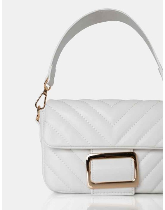 The Harlow White Quilted Buckled Grab Bag