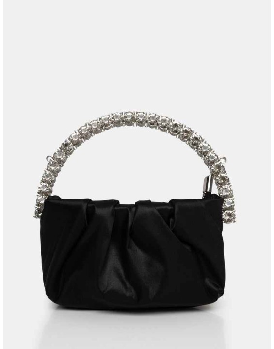 The Aurora Black Pu Diamante Handle Mini Bag