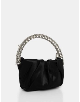 The Aurora Black Pu Diamante Handle Mini Bag