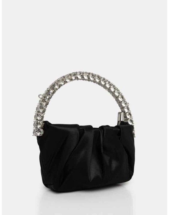 The Aurora Black Pu Diamante Handle Mini Bag