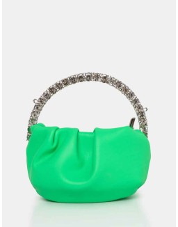 The Aurora Lime Pu Diamante Handle Mini Bag